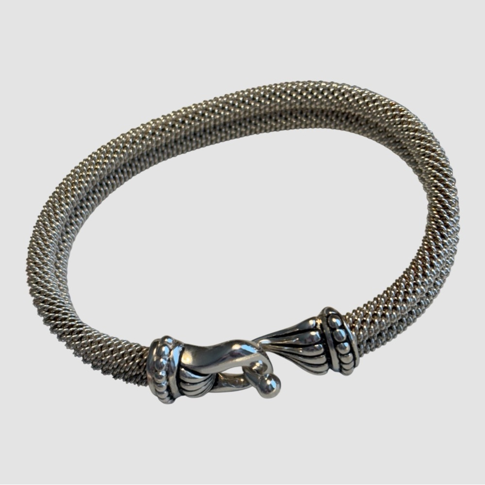 NEW Elegant 925 Sterling Silver Double Round Mesh Bracelet, Artisan Accents - Picture 8 of 10